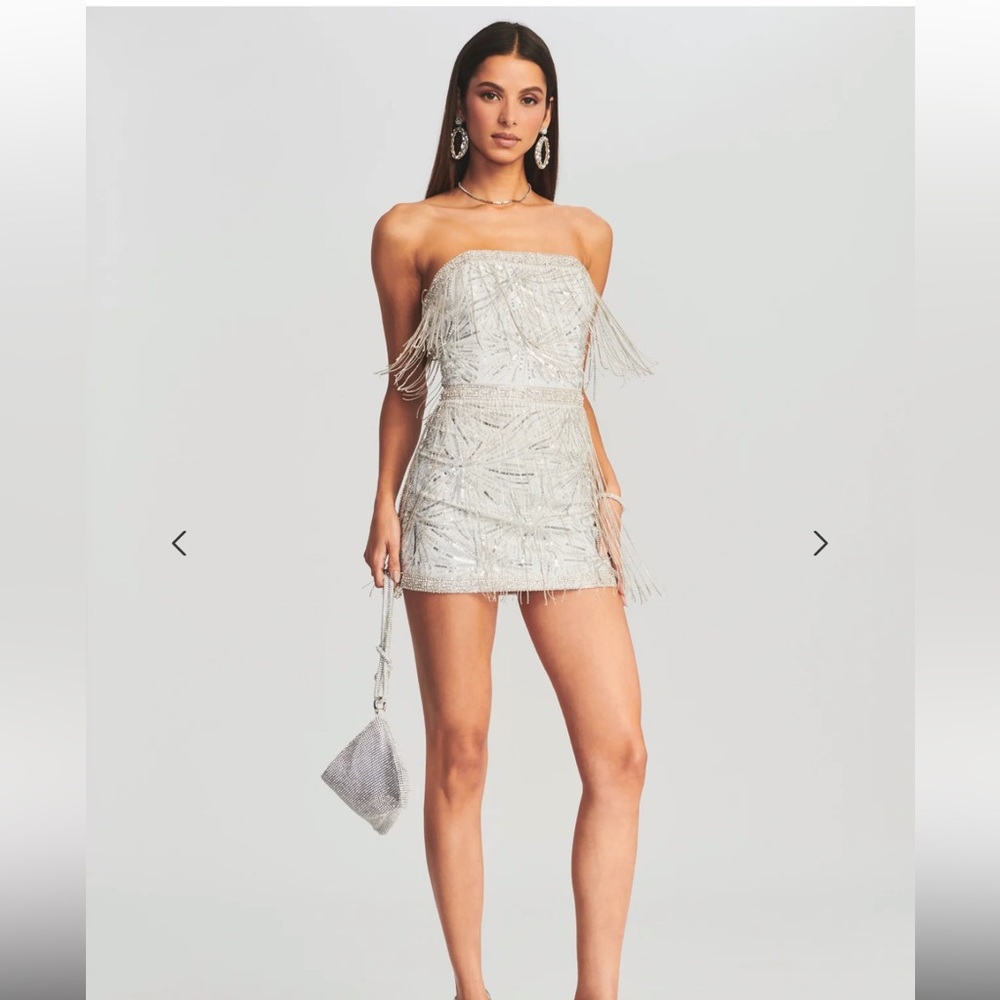 NWOT Retrofete Dixie Sequin Fringe Dress in white (M/fits size 4-6) HANDMADE